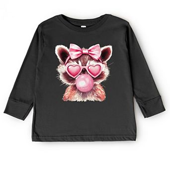 Valentine Raccoon With Bubblegum - Toddler Long Sleeve Graphic Tee