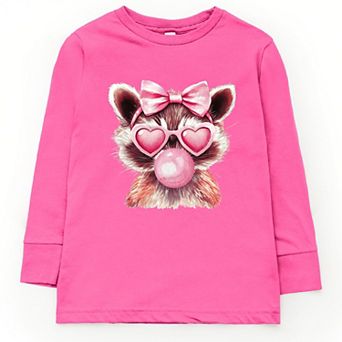 Valentine Raccoon With Bubblegum - Toddler Long Sleeve Graphic Tee