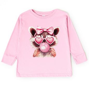 Valentine Raccoon With Bubblegum - Toddler Long Sleeve Graphic Tee