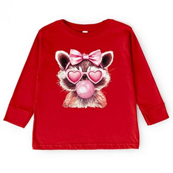 Valentine Raccoon With Bubblegum - Toddler Long Sleeve Graphic Tee