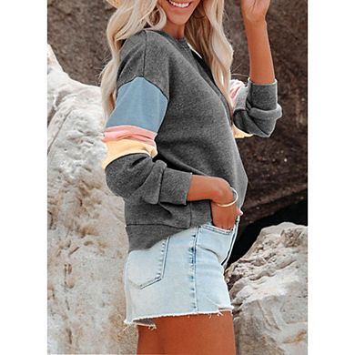 Women's Long Sleeve Crewneck Color Block Sweatshirts Casual Cute Lightweight Pullover Tops