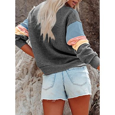 Women's Long Sleeve Crewneck Color Block Sweatshirts Casual Cute Lightweight Pullover Tops