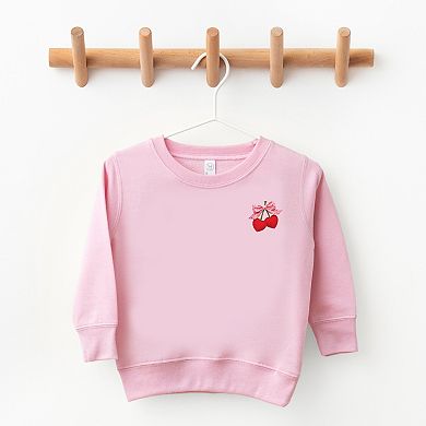 Cherry Hearts Pink Bow Patchwork Print - Toddler Graphic Sweatshirt