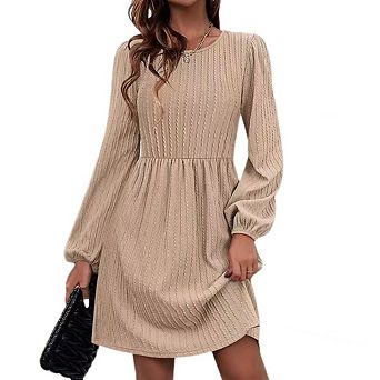 Women's Casual Knit Sweater Dress Crew Neck Long Sleeve A Line Dresses