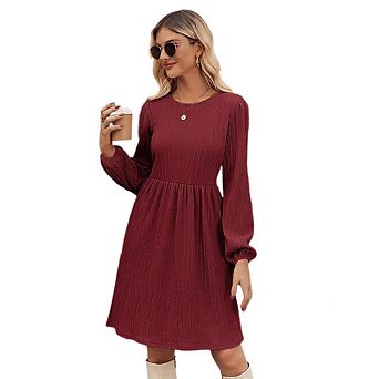Women's Casual Knit Sweater Dress Crew Neck Long Sleeve A Line Dresses