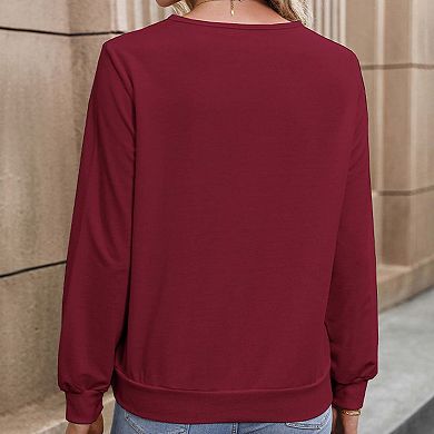 Women's Casual Long Sleeve Shirts V Neck Top Basic Blouses