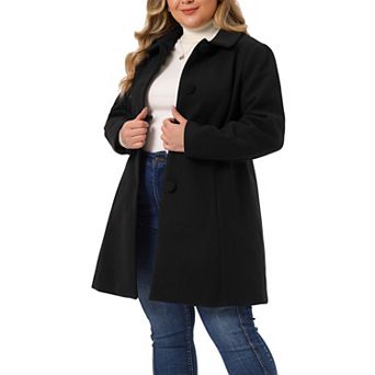 Women's Plus Size Winter Coats Button Down Single Breasted Peacoat Long Coat
