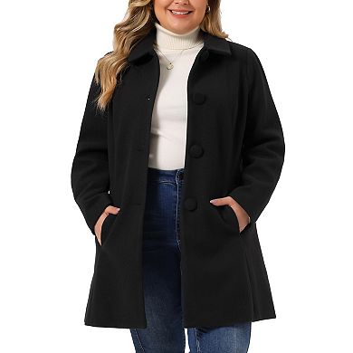 Women's Plus Size Winter Coats Button Down Single Breasted Peacoat Long Coat