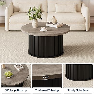 IDEALHOUSE Round Coffee Table with Fluted Design