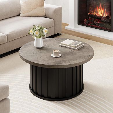 IDEALHOUSE Round Coffee Table with Fluted Design