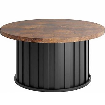IDEALHOUSE Round Coffee Table with Fluted Design