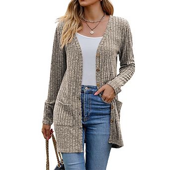 Women's Sweater Cardigan Ribbed Knit Long Sleeve Open Front Sweater