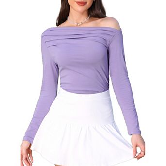 Off Shoulder Long Sleeve Tops for Women's Casual Ruched Shirts Blouses