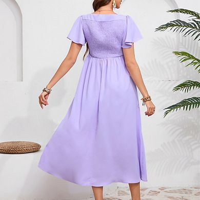 Maternity Dress Ruffle Short Sleeve V Neck Twist Front Summer Midi Dress Baby Shower Photoshoot