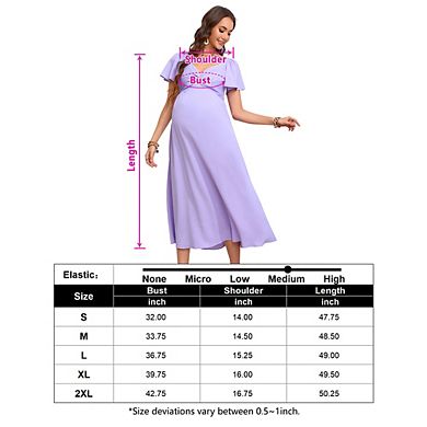 Maternity Dress Ruffle Short Sleeve V Neck Twist Front Summer Midi Dress Baby Shower Photoshoot
