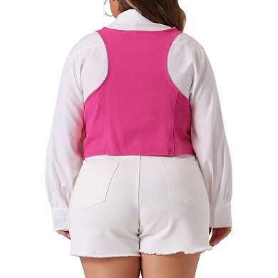 Women's Plus Size Denim Sleeveless Jacket Button Up Vintage Jean Waistcoat Vests