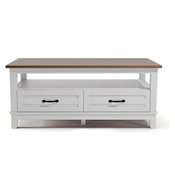 IDEALHOUSE Farmhouse Coffee Table with 2 Drawers and Open Shelf