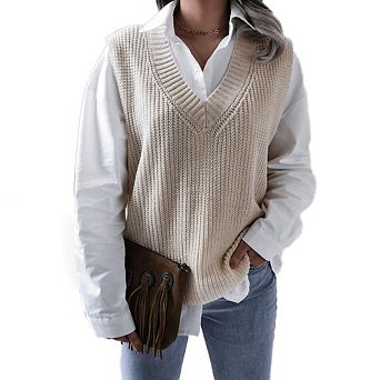 Women's Sweater Vest V Neck Relaxed Fit Knit Sleeveless Casual Sweater Tops