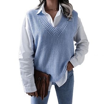 Women's Sweater Vest V Neck Relaxed Fit Knit Sleeveless Casual Sweater Tops