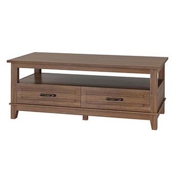 IDEALHOUSE Farmhouse Coffee Table with 2 Drawers and Open Shelf