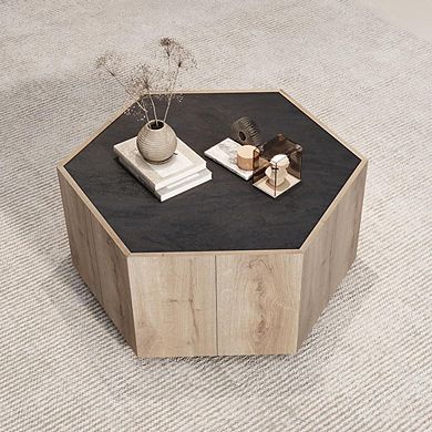 IDEALHOUSE Hexagonal Coffee Table with 2 Drawers