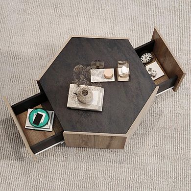 IDEALHOUSE Hexagonal Coffee Table with 2 Drawers