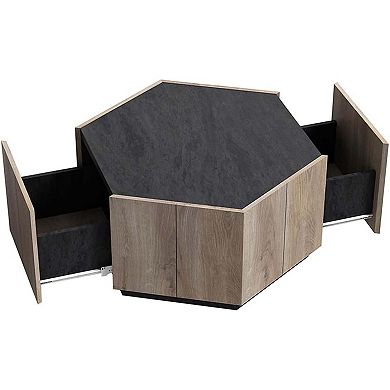 IDEALHOUSE Hexagonal Coffee Table with 2 Drawers
