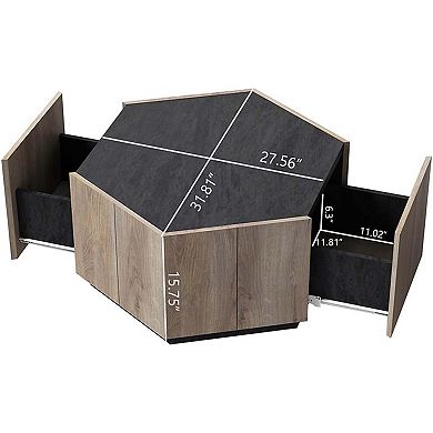 IDEALHOUSE Hexagonal Coffee Table with 2 Drawers