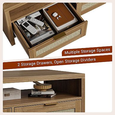 IDEALHOUSE Boho Rattan Coffee Table with Drawers