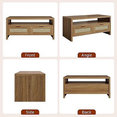 IDEALHOUSE Boho Rattan Coffee Table with Drawers