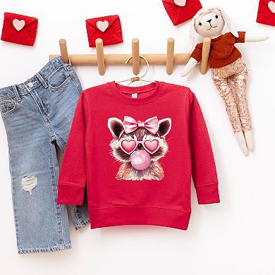 Valentine Raccoon With Bubblegum - Toddler Graphic Sweatshirt