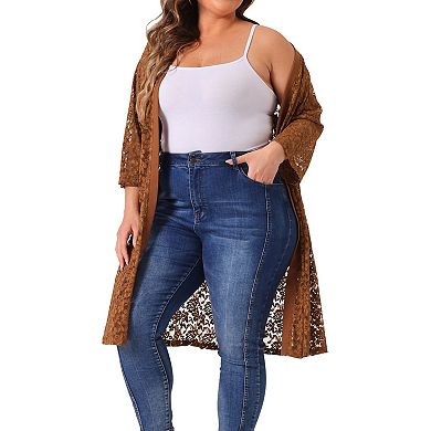 Women's Plus Size Lace 3/4 Sleeve Bolero Cardigan