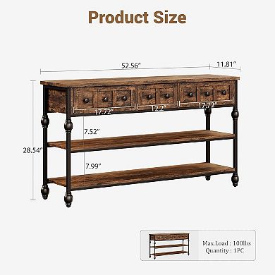 IDEALHOUSE Console Table with 3 Drawers and Roman Columns