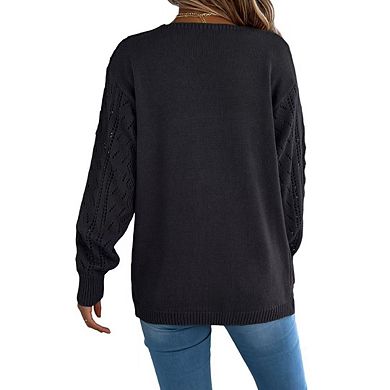 Womens Crochet Cardigan Sweater Boho Solid Color Oversized Open Front Outwear