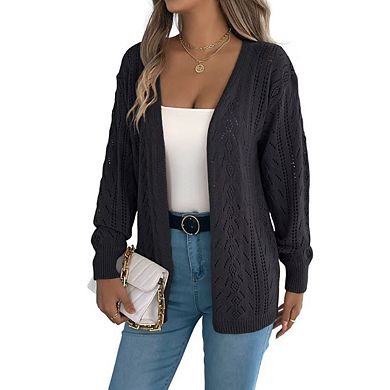 Womens Crochet Cardigan Sweater Boho Solid Color Oversized Open Front Outwear