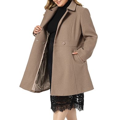 Women's Plus Size Coats Notched Lapel Single Breasted Long Coat