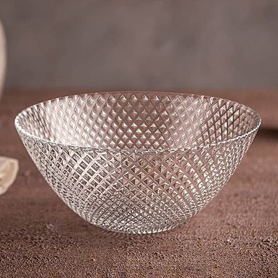 Diamond-Pattern 6.5" Clear Glass Bowl for Soups, Salads and Snacks