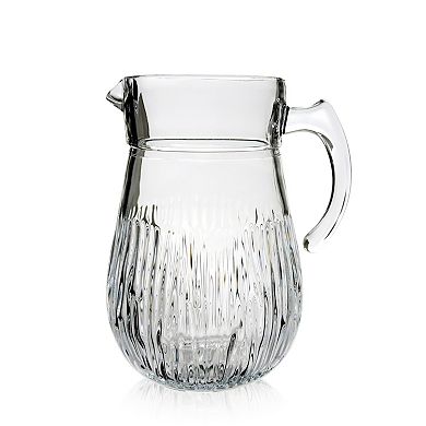 Glass Pitcher and Tumbler Set, 65 oz Pitcher with Six 14 oz Grooved Glasses - Clear