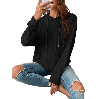 Women Oversized Hoodies Casual Long Sleeve Textured Knit Drawstring Pullover Sweatshirts with Pocket