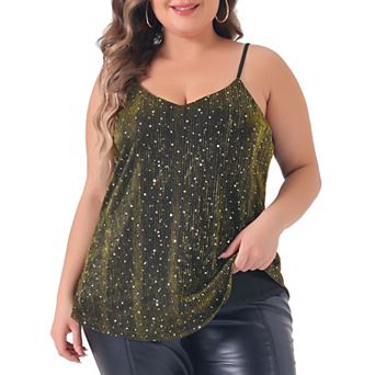 Women's Plus Size Sequin Sparkle Glitter Cami Sleeveless Gradient Camisole Tank Top