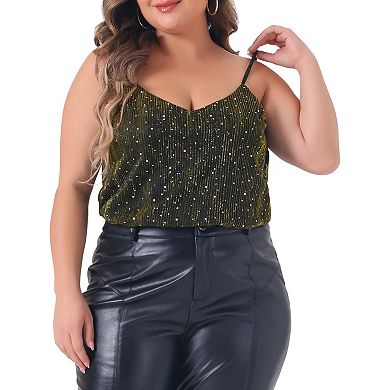 Women's Plus Size Sequin Sparkle Glitter Cami Sleeveless Gradient Camisole Tank Top