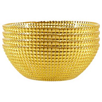 Set of 4 Iridescent Gold Glass Bowls with Distressed Beaded Rim for Snacks and Desserts