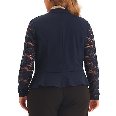 Women's Plus Size Blazer Cardigan Long Sleeve Lace Open Front Cropped Shrug Bolero Jacket