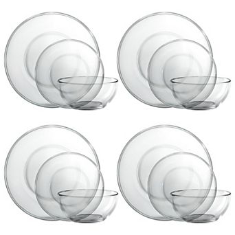 Minimalist Clear Glass Dinnerware Set for Daily Meals and Hosting - Set of 12