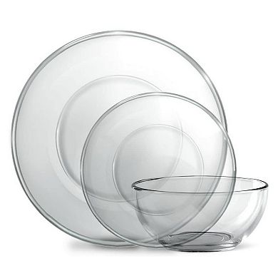 Minimalist Clear Glass Dinnerware Set for Daily Meals and Hosting - Set of 12