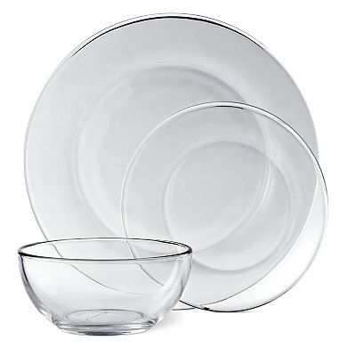 Minimalist Clear Glass Dinnerware Set for Daily Meals and Hosting - Set of 12