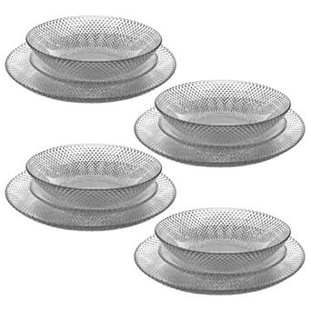 Modern Diamond-Pattern Glass Plate for Home Dining - Set of 12