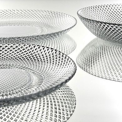 Modern Diamond-Pattern Glass Plate for Home Dining - Set of 12