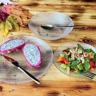Modern Diamond-Pattern Glass Plate for Home Dining - Set of 12
