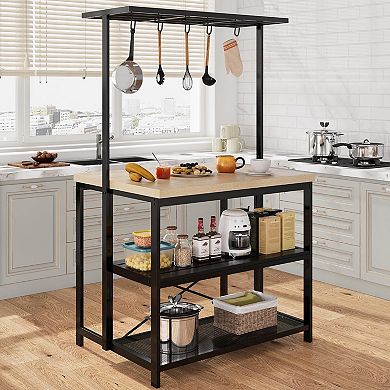 IDEALHOUSE Kitchen Island Table with Storage and Hooks